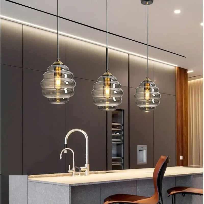 lustre moderne en verre pour cuisine et restaurant - vue 5 sur 15