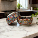 Bol ceramique vintage peint main motifs ethniques polyvalent