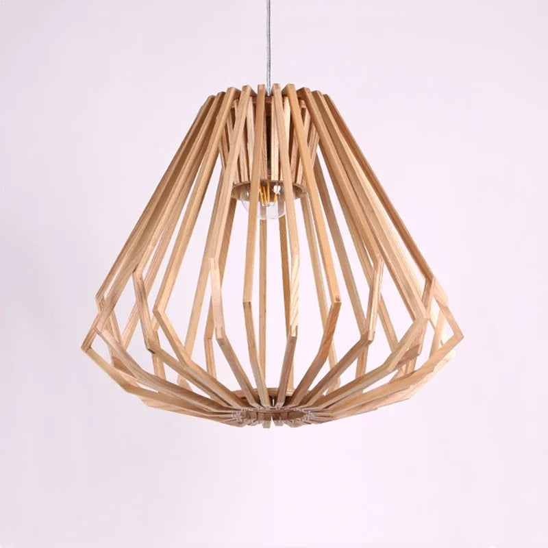 Nordic Wooden Cage Chandelier For Living Room Dining Study Modern Solid Wood Art Led Lamp Indoor Lighting Home Decor - vue 3 sur 8