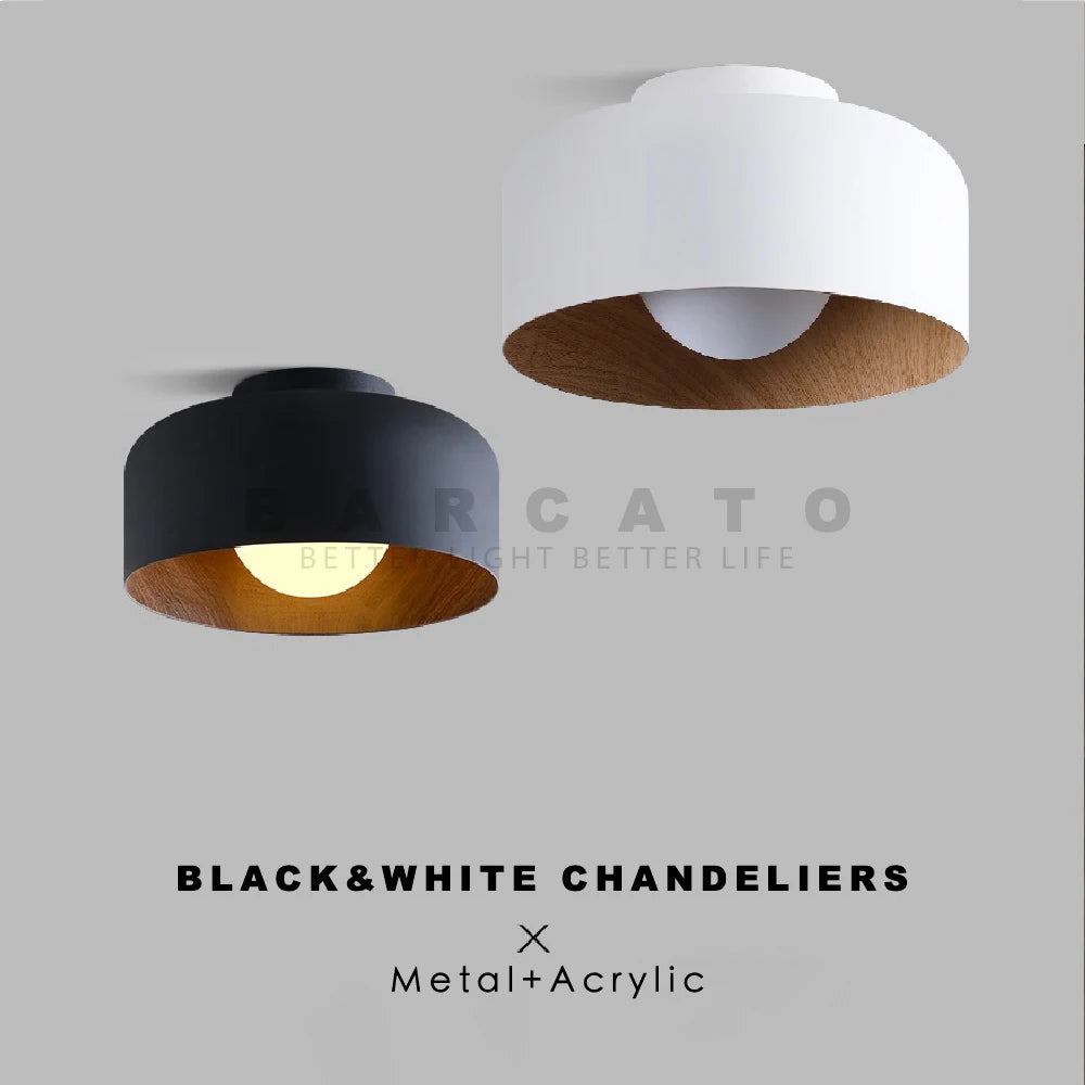 Nordique moderne noyer bois Texture Led plafonnier pour chambre salon cuisine étude allée balcon rond G9 lustre lumière - vue 6 sur 8