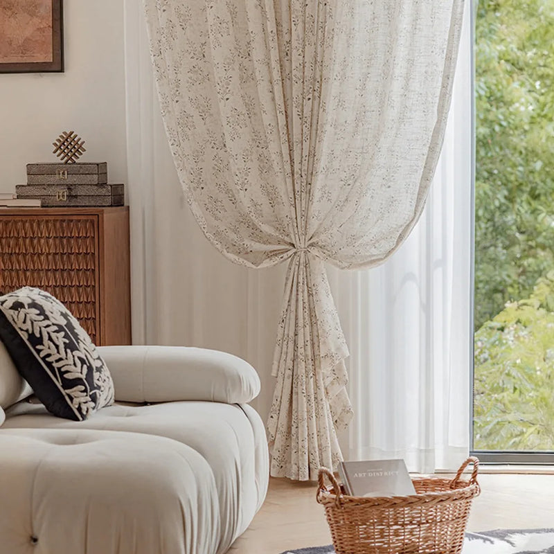 Voilage tulle motifs floraux style campagnard fenêtre salon