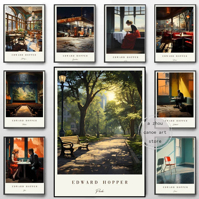bibliothèque d'œuvres d'art d'edward hopper affiches murales modernes