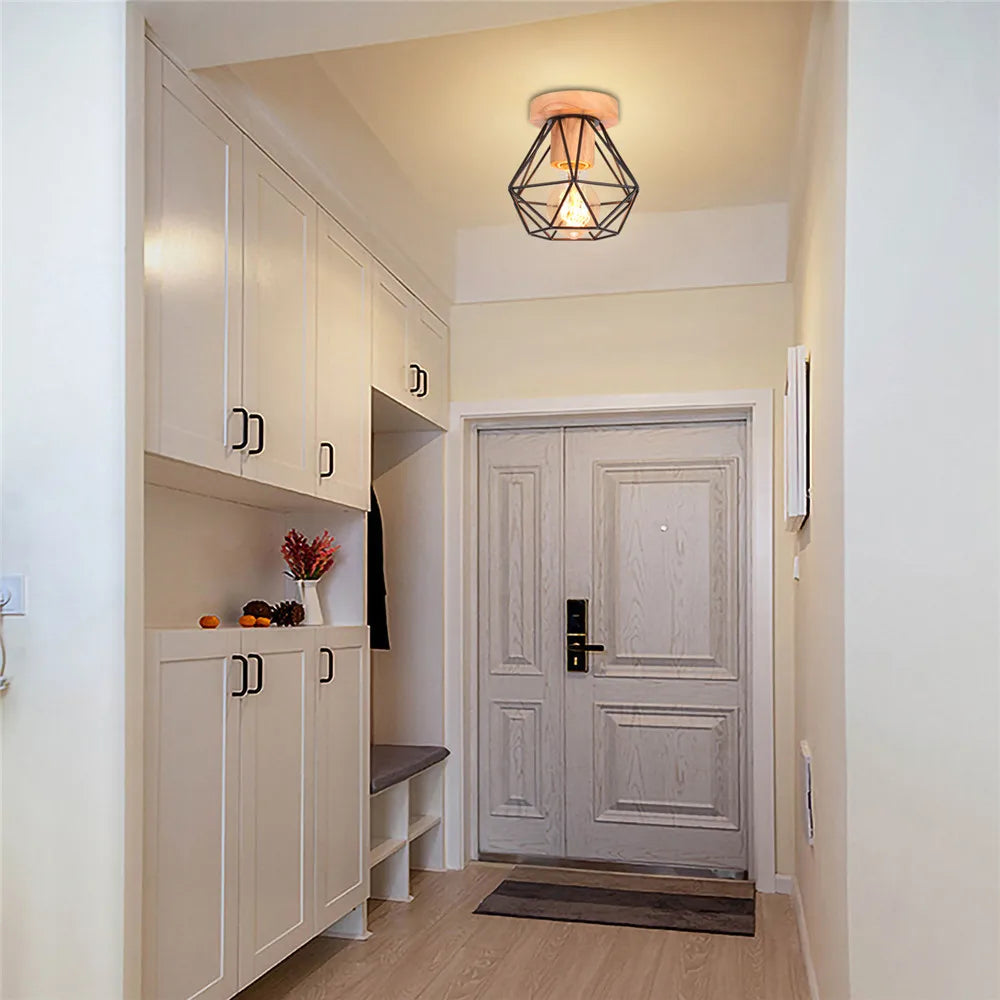 E27 plafonnier fer bois plafonnier nordique moderne Mini lampe pour salon chambre cuisine décoration luminaire - vue 5 sur 8