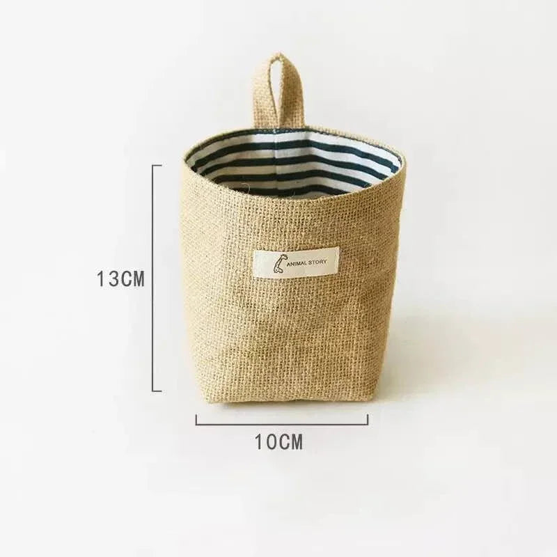 panier de rangement en coton et lin avec poignée - vue 14 sur 16