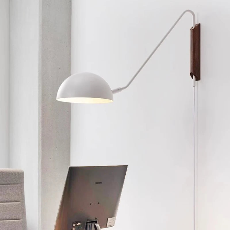 Nordic Bedroom Bedside Wall Lamps Plug In Wall Sconce Black White Iron Lampshade Swing Long Arms Wall Mounted Light E27 - vue 5 sur 14
