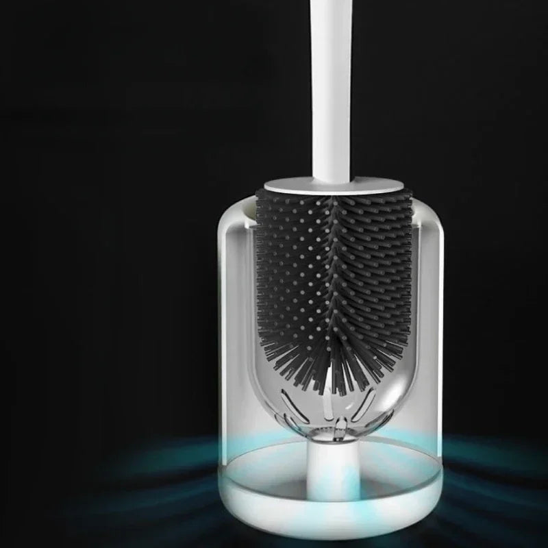 brosse de toilette suspendue en silicone avec manche long et support rapide