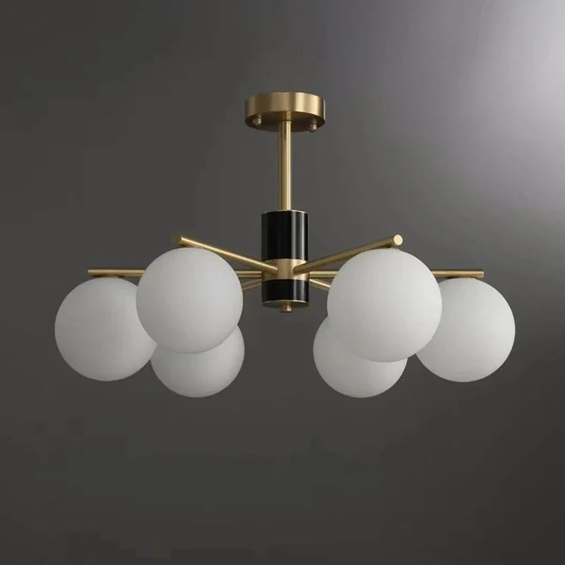 suspension nordique luxe en cuivre doré avec boules de verre blanches - vue 5 sur 12
