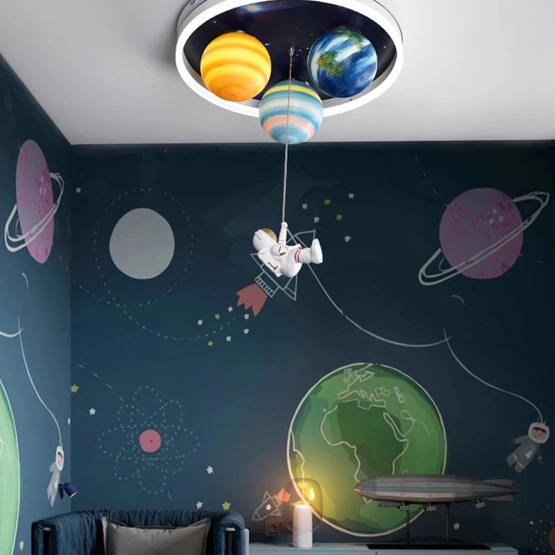 SANDYHA astronaute plafond moderne à LEDs lumière créative planète lampe pour chambre d'enfants salle à manger étude maternelle éclairage - vue 4 sur 8