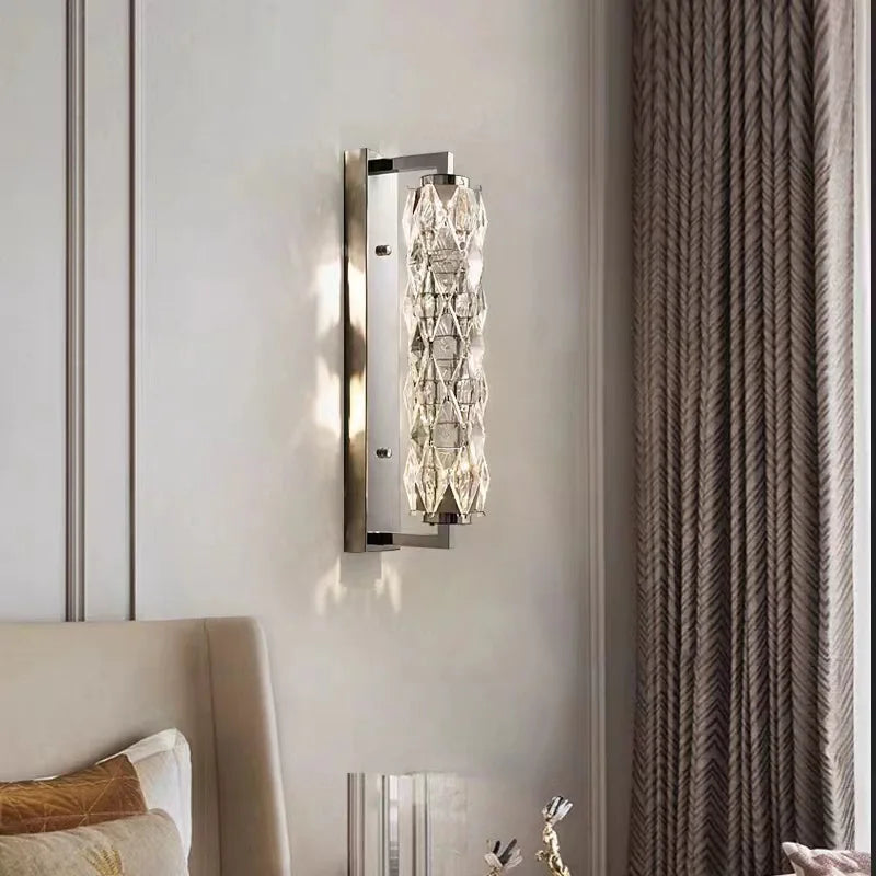 applique murale led chromée en verre de cristal avec 3 gradations variables