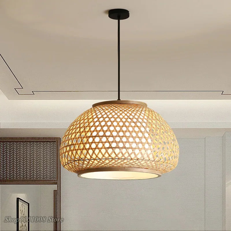 lustre en bambou tricoté à la main suspension décorative pour maison