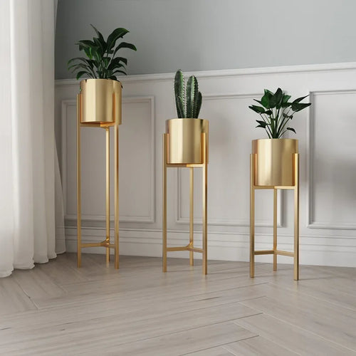 support de fleurs doré en fer pour décoration intérieure