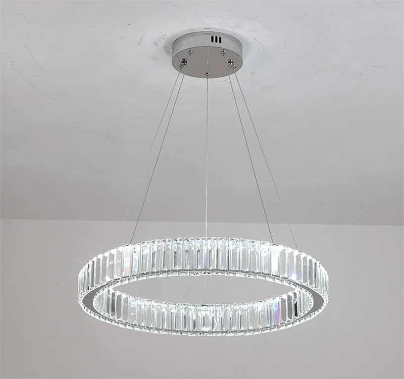 lustre moderne en cristal rond à led avec intensité variable - vue 5 sur 16