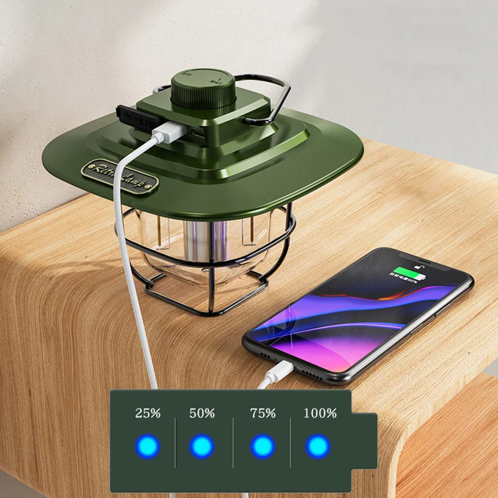 lampe de camping led rétro suspendue étanche avec batterie rechargeable - vue 4 sur 12