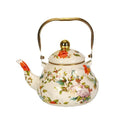 Bouilloire émail vintage motif floral poignée dorée 15l