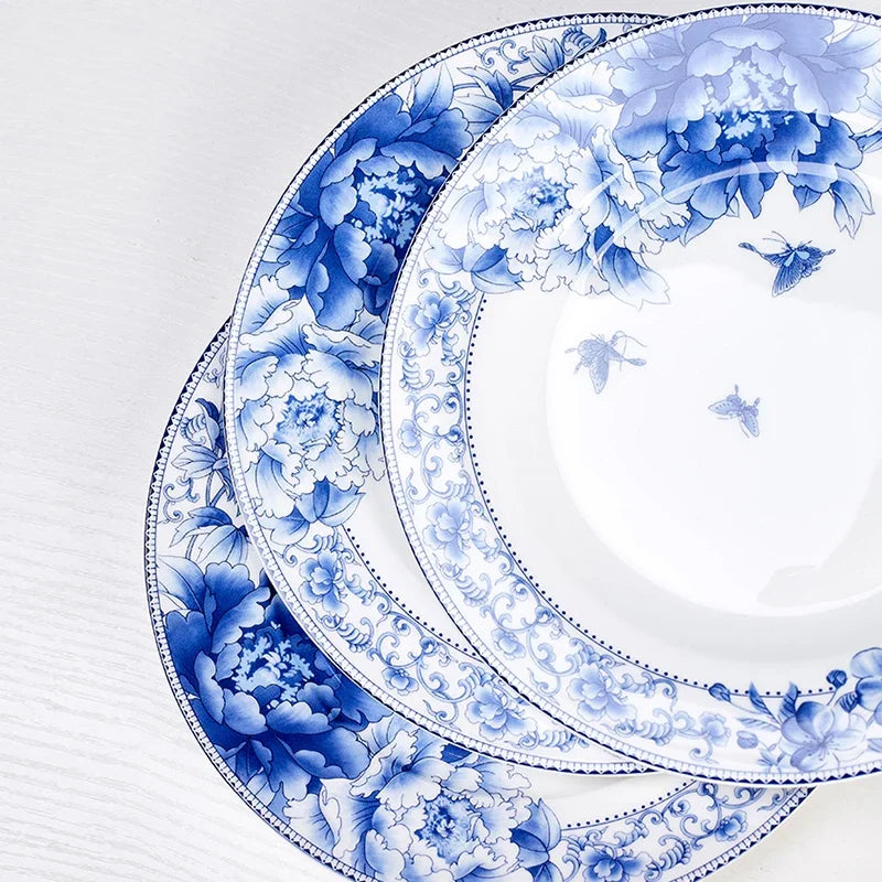 Assiettes porcelaine jingdezhen motif floral poisson 15 30 - vue 2 sur 7