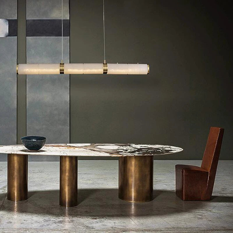 Lumière moderne luxe plein cuivre marbre LED lustre intérieur salon salle à manger bar étude un éclairage en zigzag - vue 4 sur 7