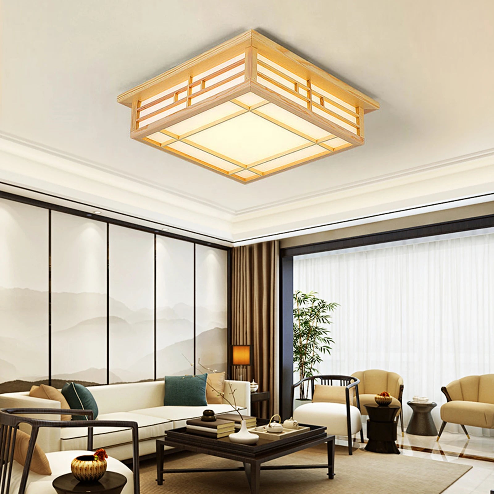 Plafonnier Lampe LED Bois Massif Japonais Tatami Lumière Salon Lumière Chambre Balcon - vue 6 sur 6