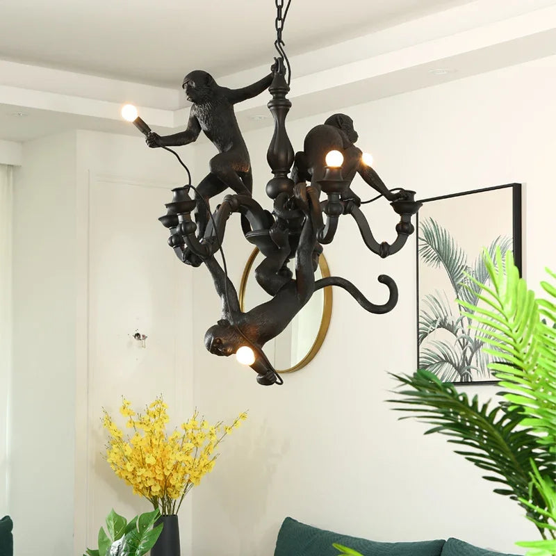 plafonnier led suspendu en résine avec singe grimpant design animal créatif nordique