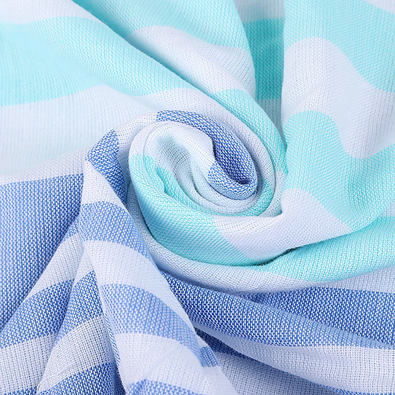 serviette de plage turque coton rayée pompons légère