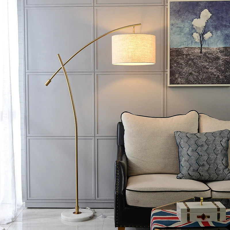 Lampadaire en métal luxe avec abat-jour en tissu - vue 5 sur 9