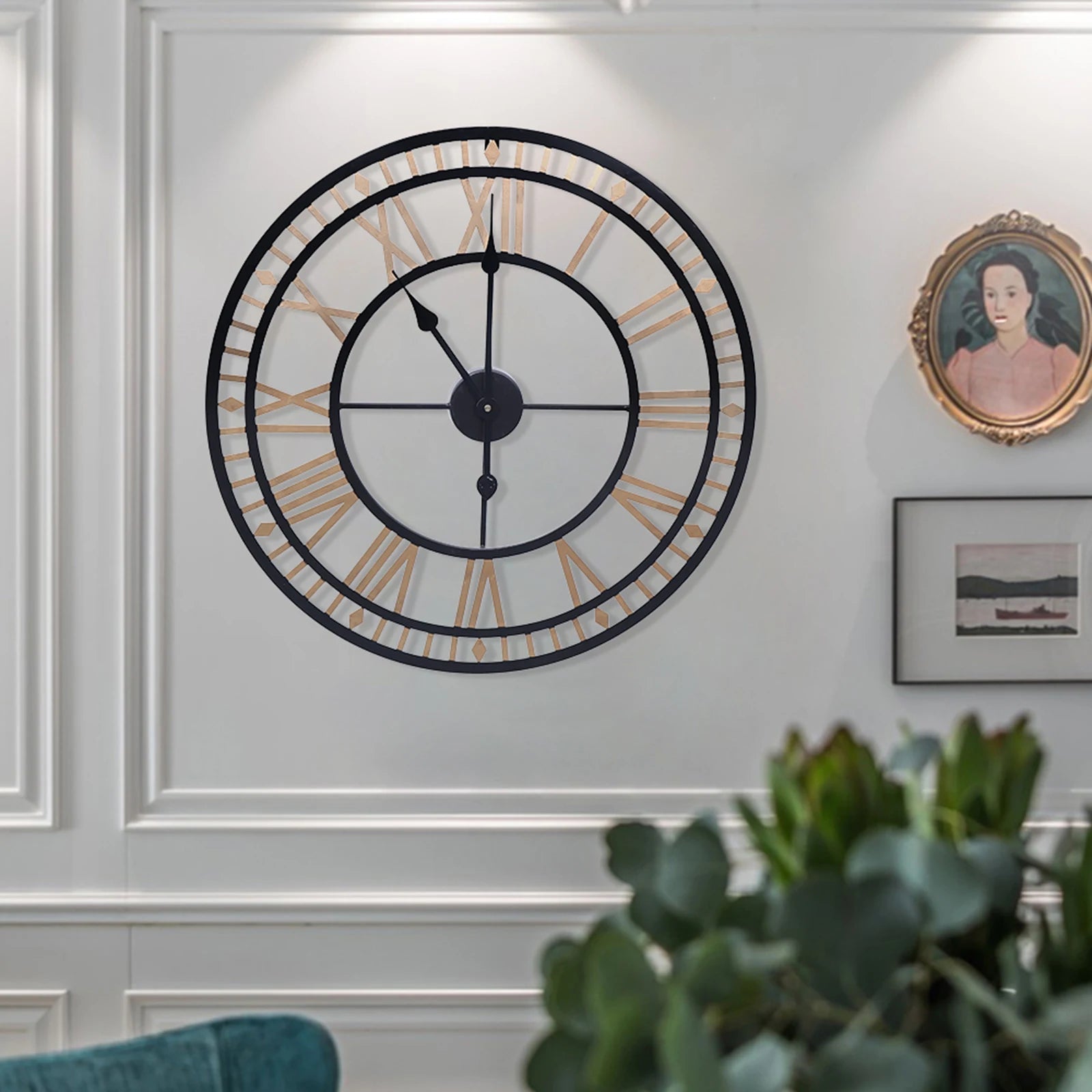 horloge murale vintage chiffres romains en métal design élégant et raffiné - vue 4 sur 6