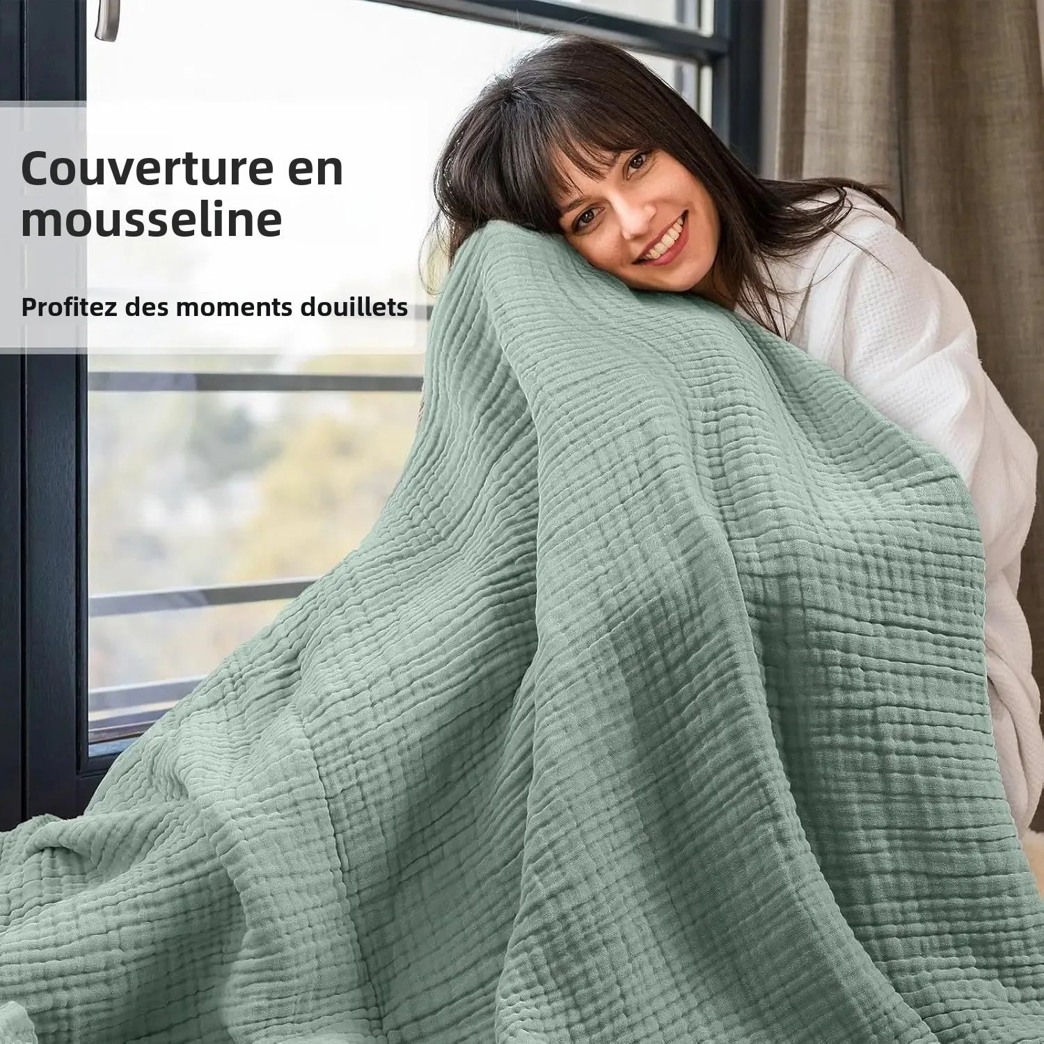 plaid coton mousseline léger boheme respirant canapé lit - vue 3 sur 7