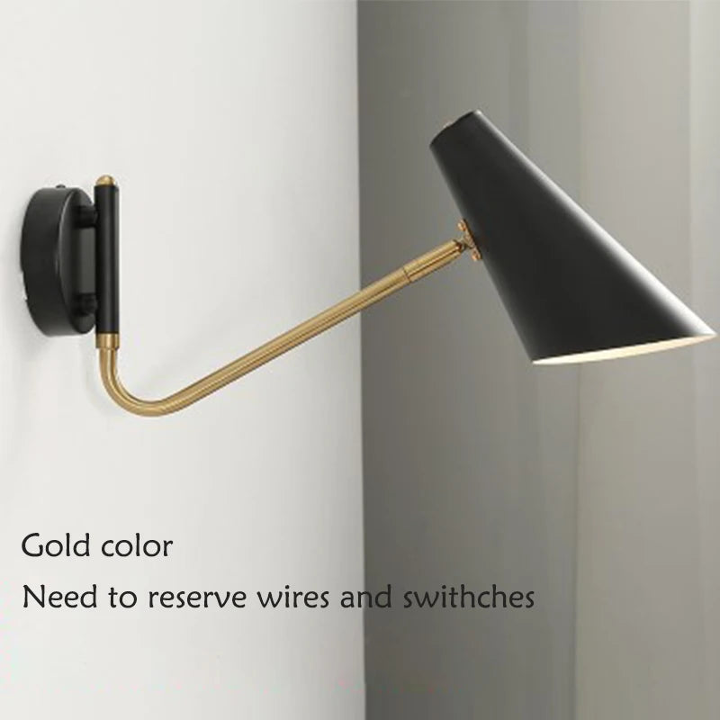 Applique murale réglable interrupteur vintage led flexible noir/or