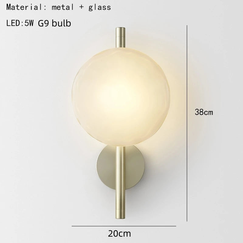 applique murale nordique en verre transparent avec lampe en métal