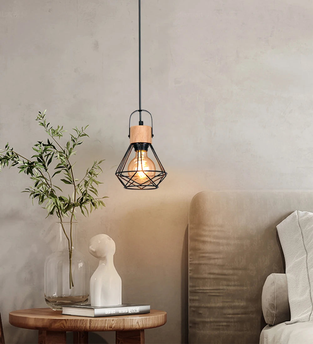lampes suspendues nordiques en bois massif pour intérieur hôtel café bar - vue 3 sur 14