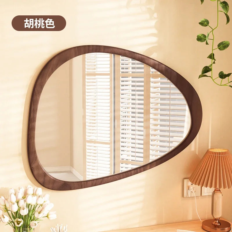 miroir en bois vintage tendance avec verre irrégulier pour maquillage HD - vue 8 sur 10