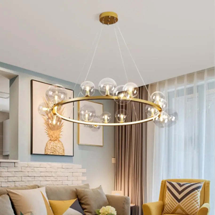 Lustre design rond avec boules en Verre clair à LED - vue 4 sur 27