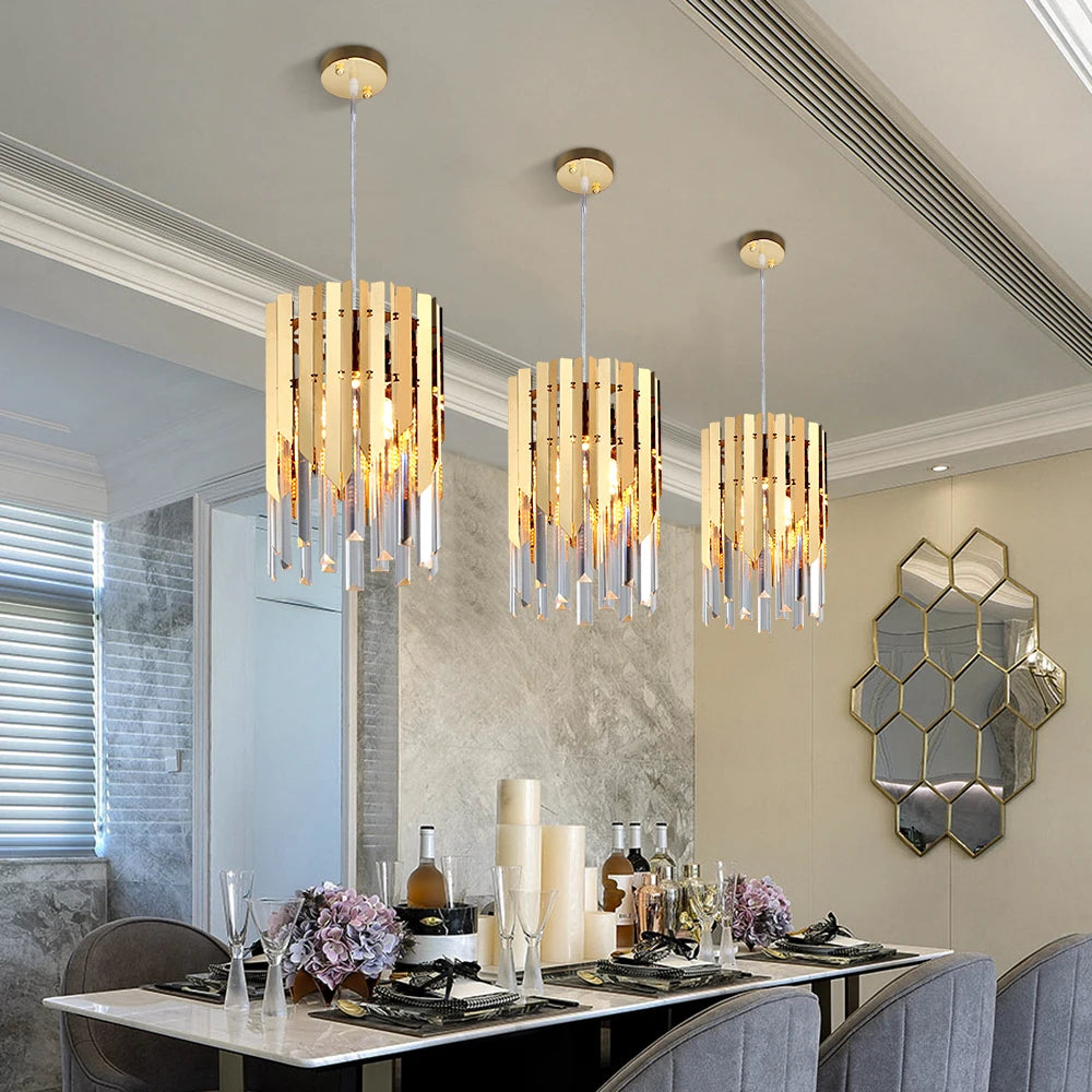 lustre en cristal chromé doré avec éclairage vintage intérieur - vue 3 sur 13