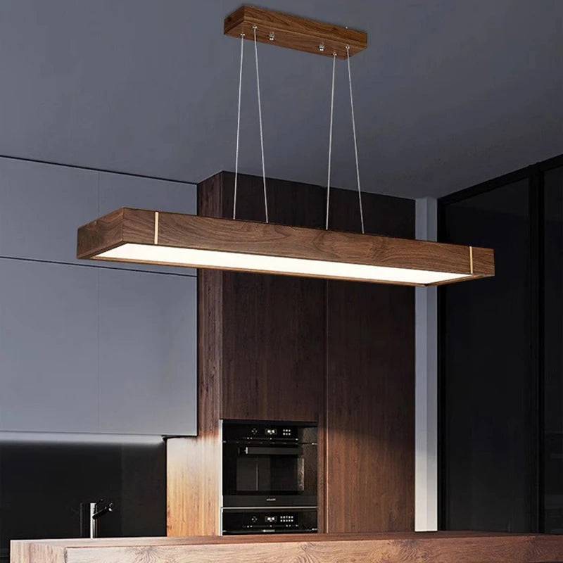 Lustre led modernes design bois foncé pour décoration intérieure