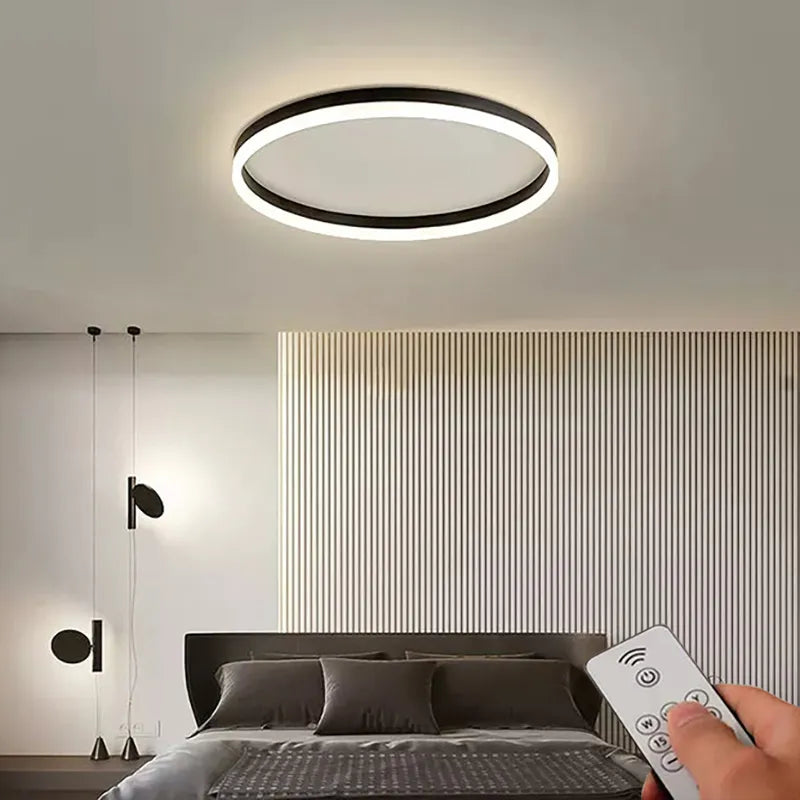 Plafond moderne à LEDs lampes lustre lumières salon salle à manger cuisine chambre plafonnier simple rond décor à la maison lumière intérieure - vue 4 sur 16