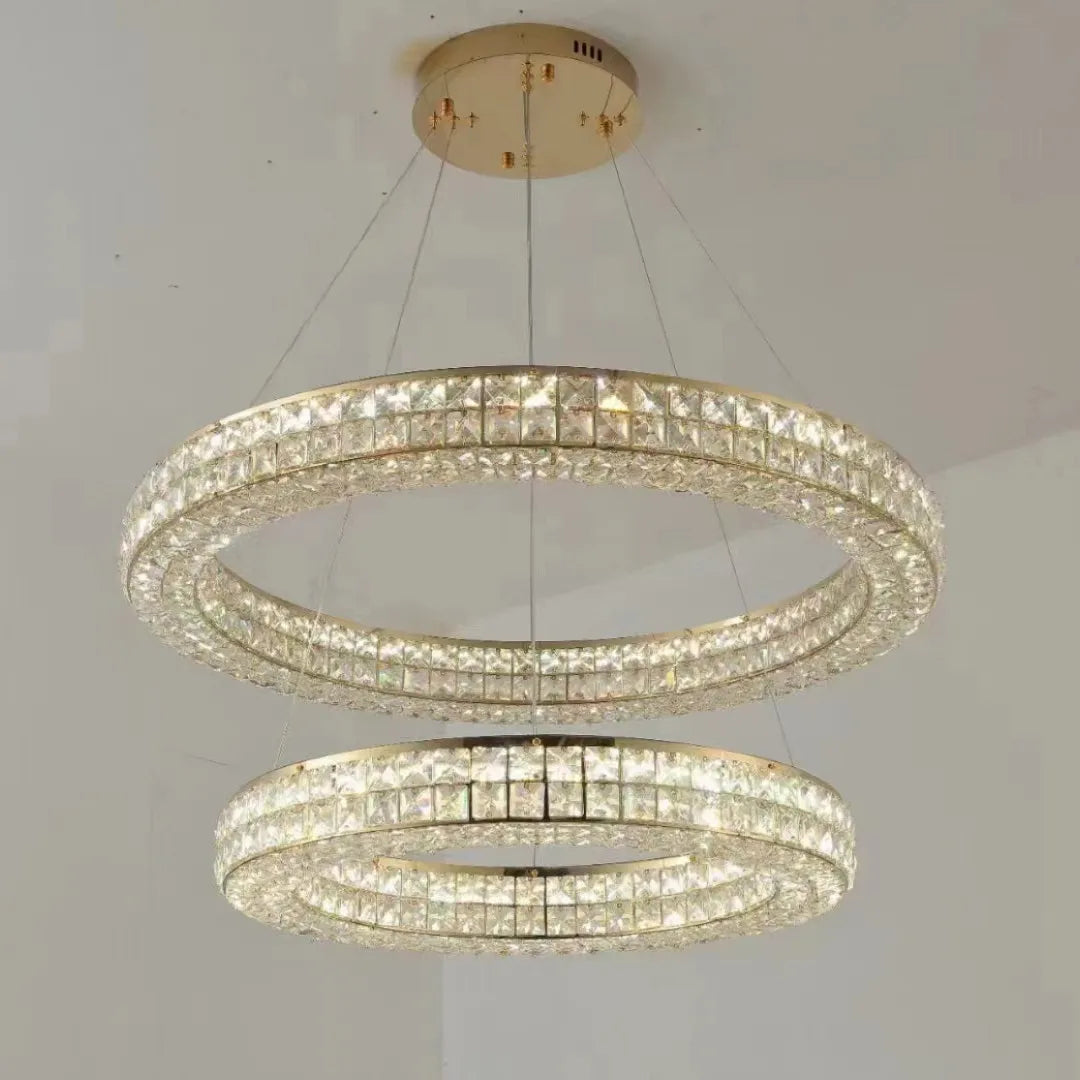 lustre moderne en cristal à deux couches pour décoration - vue 6 sur 17