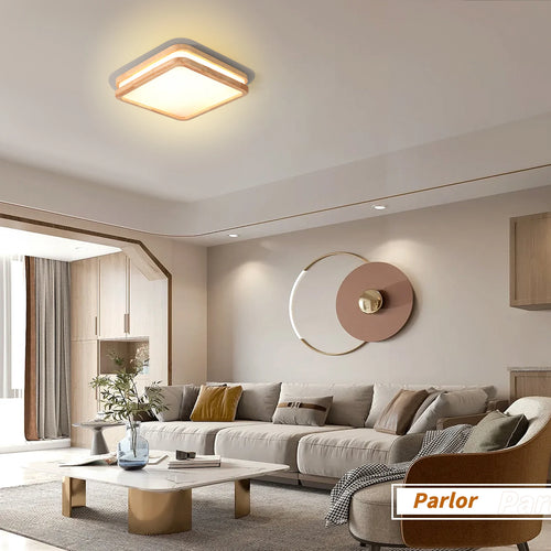 Plafonnier LED en bois lampe carrée nordique moderne maison salon chambre étude Surface luminaire décoration de la maison