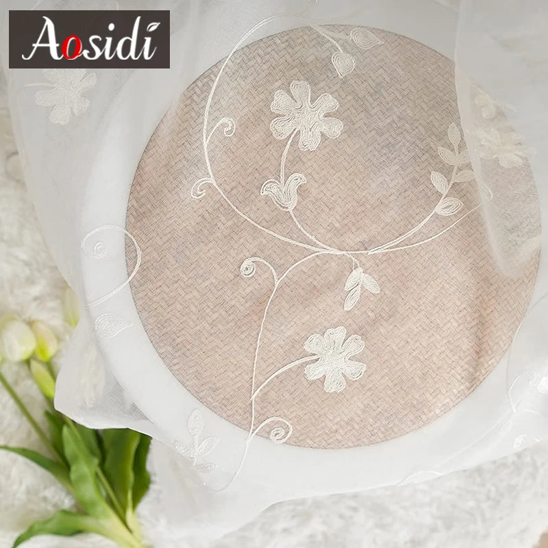 Voilage tulle brodé floral léger pour salon chambre