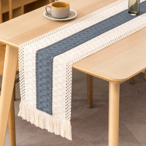 Chemin de table coton lin motif carreaux decoratif
