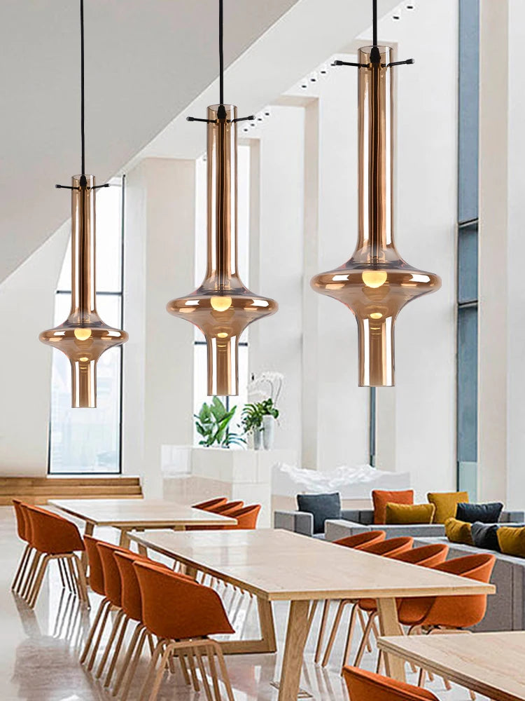 Luminaire en verre avec joint en bambou design artistique pour divers espaces