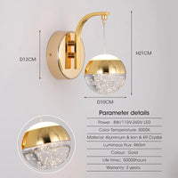 Applique murale LED en cristal doré