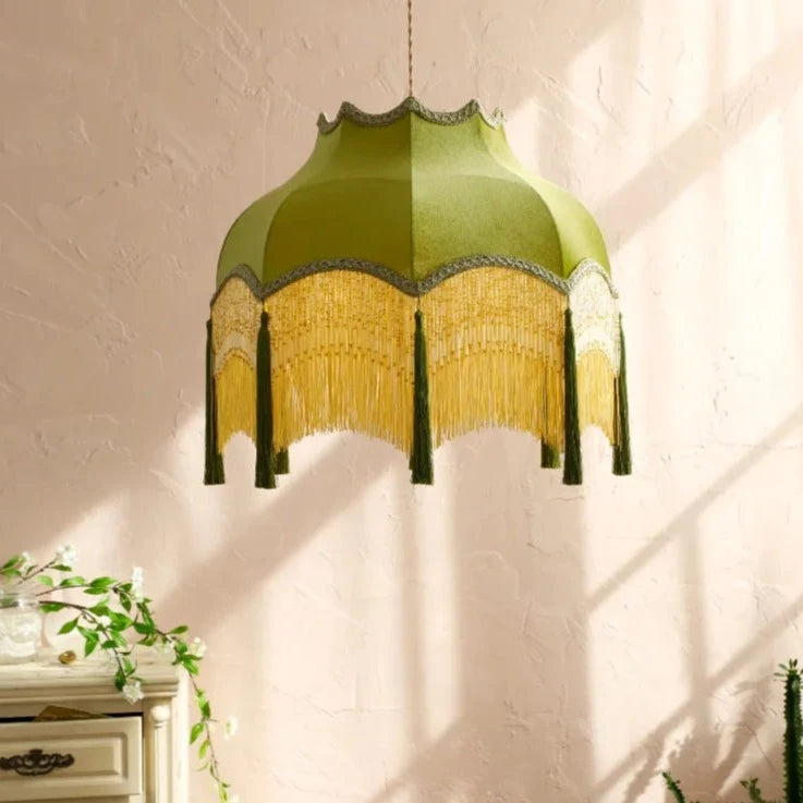 lustre led français vintage velours or glands - vue 6 sur 6