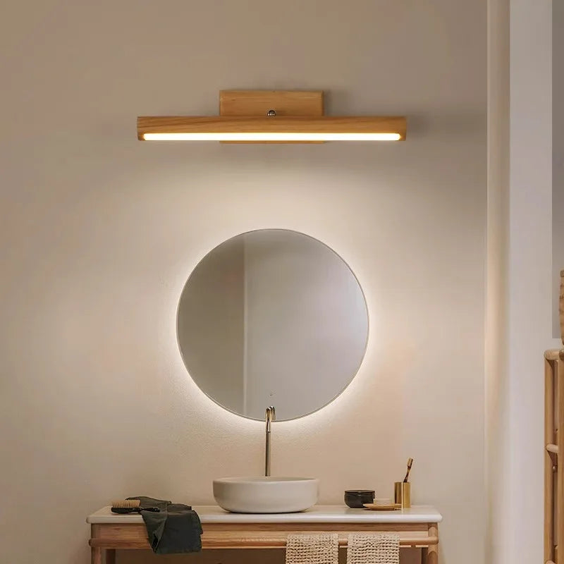 Wooden Mirror headlight, Wabi-sabi Modern Vintage style, wall light for Bathroom, Bedroom, dining room, Study lighting - vue 4 sur 12