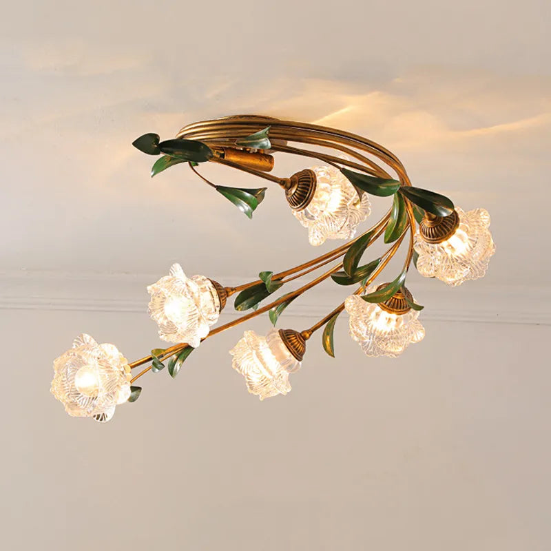 Plafonnier fleurs verre pastoral nordique led viridiplantae