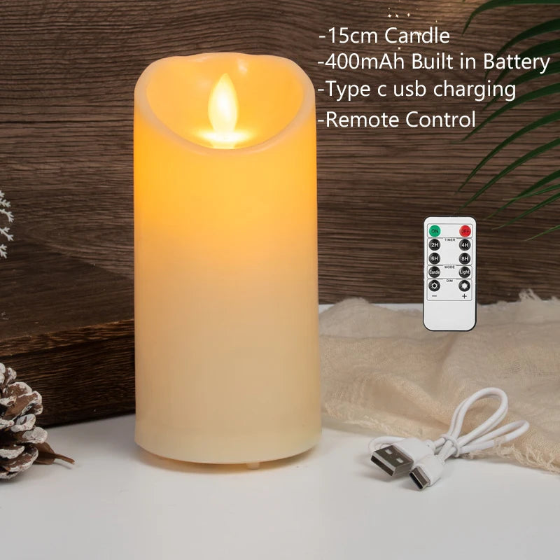 bougie pilier led rechargeable à distance avec minuterie et ambiance festive - vue 11 sur 13