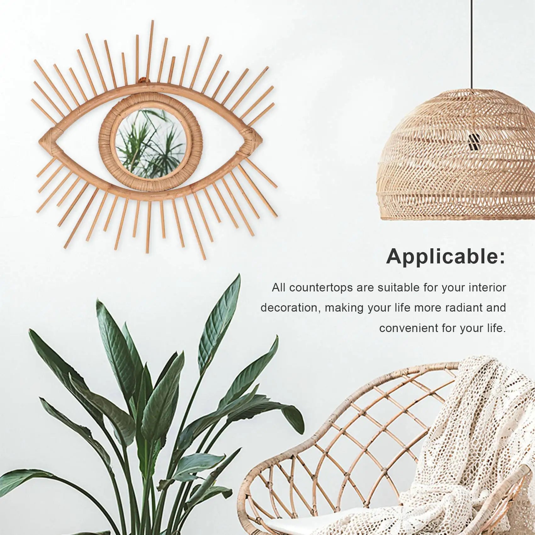 cadre décoratif en rotin en forme d'œil pour miroir - vue 4 sur 6