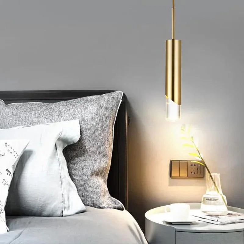 Suspension design cylindrique style Cuivre Or LED - vue 4 sur 7