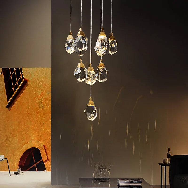 Lustre en cristal de diamant de luxe escalier grand salon