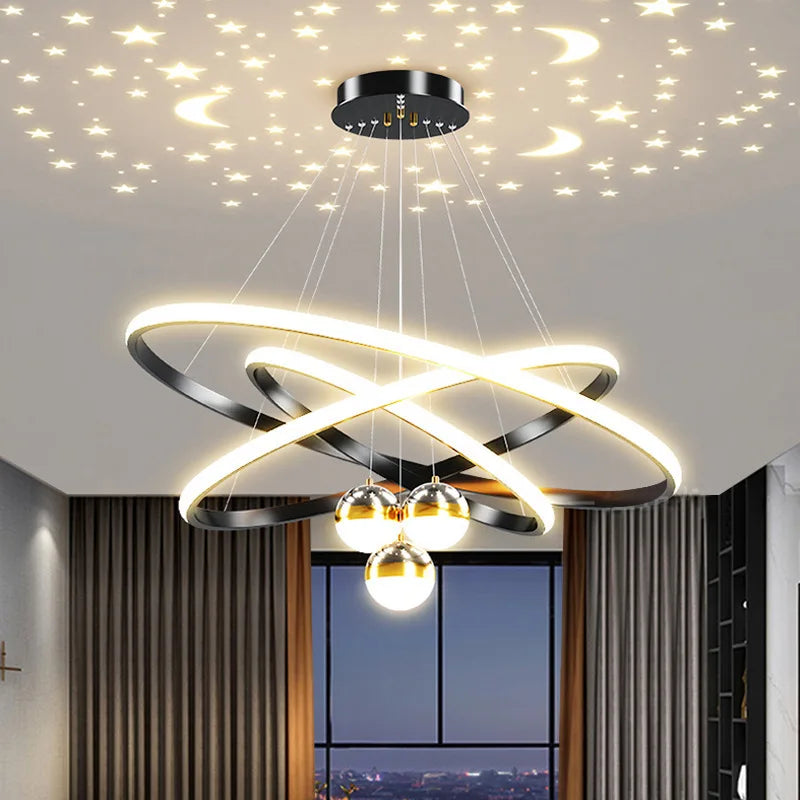 Lustre led anneaux circulaires étoile homedero