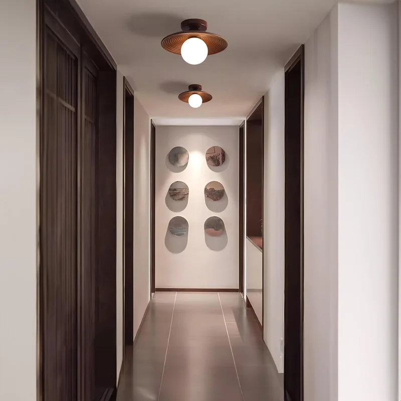 Walnut wood Brass lighting, Modern Minimalism Wabi-sabi Style, Ceiling light for Porch, Entrance, Corridor, Balcony - vue 4 sur 10