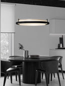 lustre moderne en bois led avec suspension en tissu
